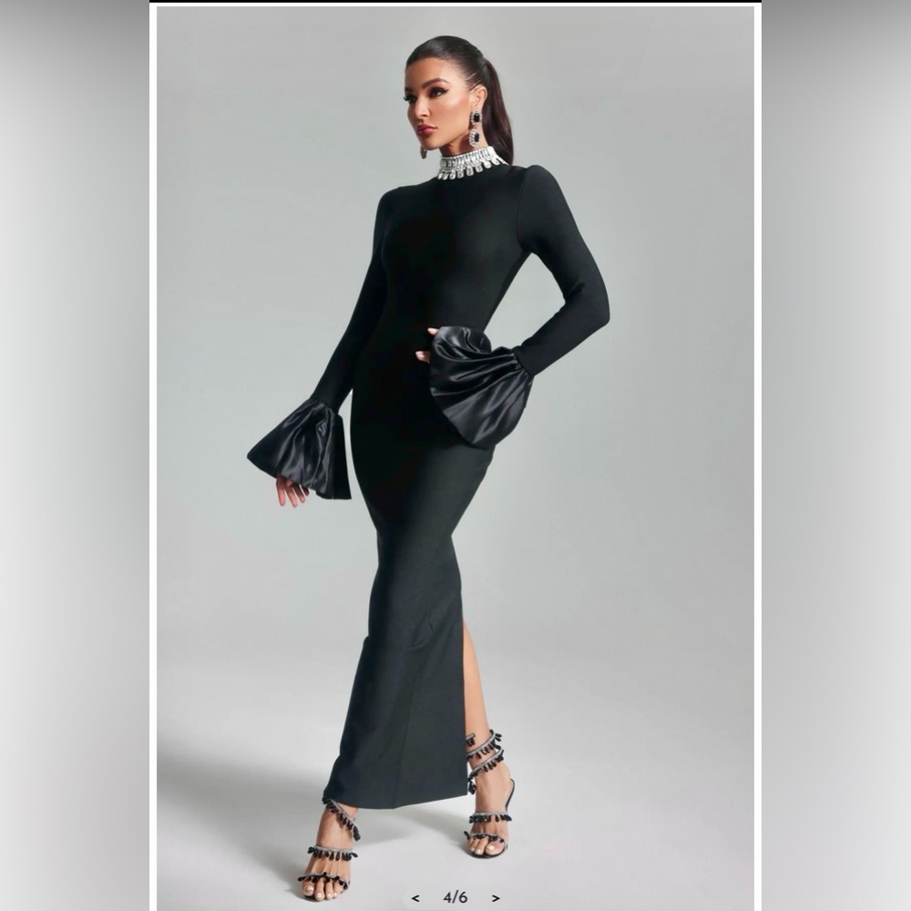 NWT Elegant black tie formal maxi dress with embellished neckline.